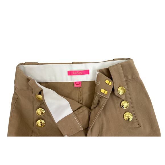 Lilly Pulitzer Sailor Wide Leg Khaki Tan Gold Button Front Pants Size Women's 2 - Picture 4 of 5